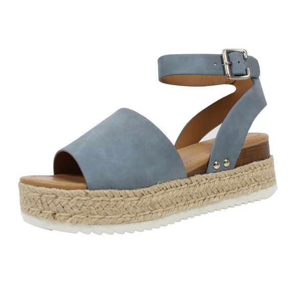 Shoes - Blue Open Toe Halter Ankle Strap Espadrille